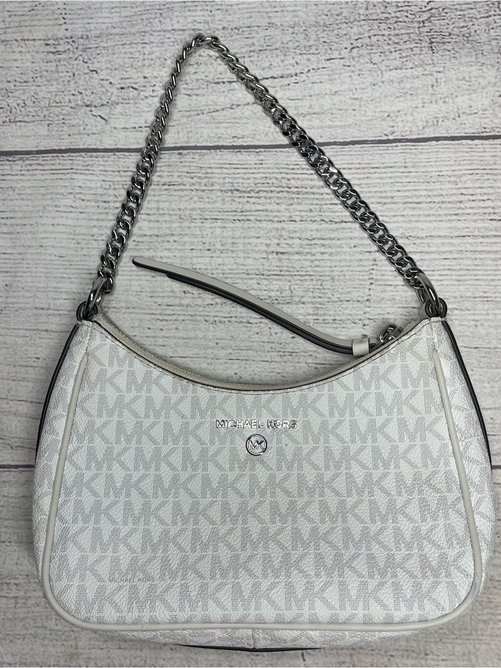 Michael Kors Jet Set Bright White Silver Charm Small Shoulder Bag